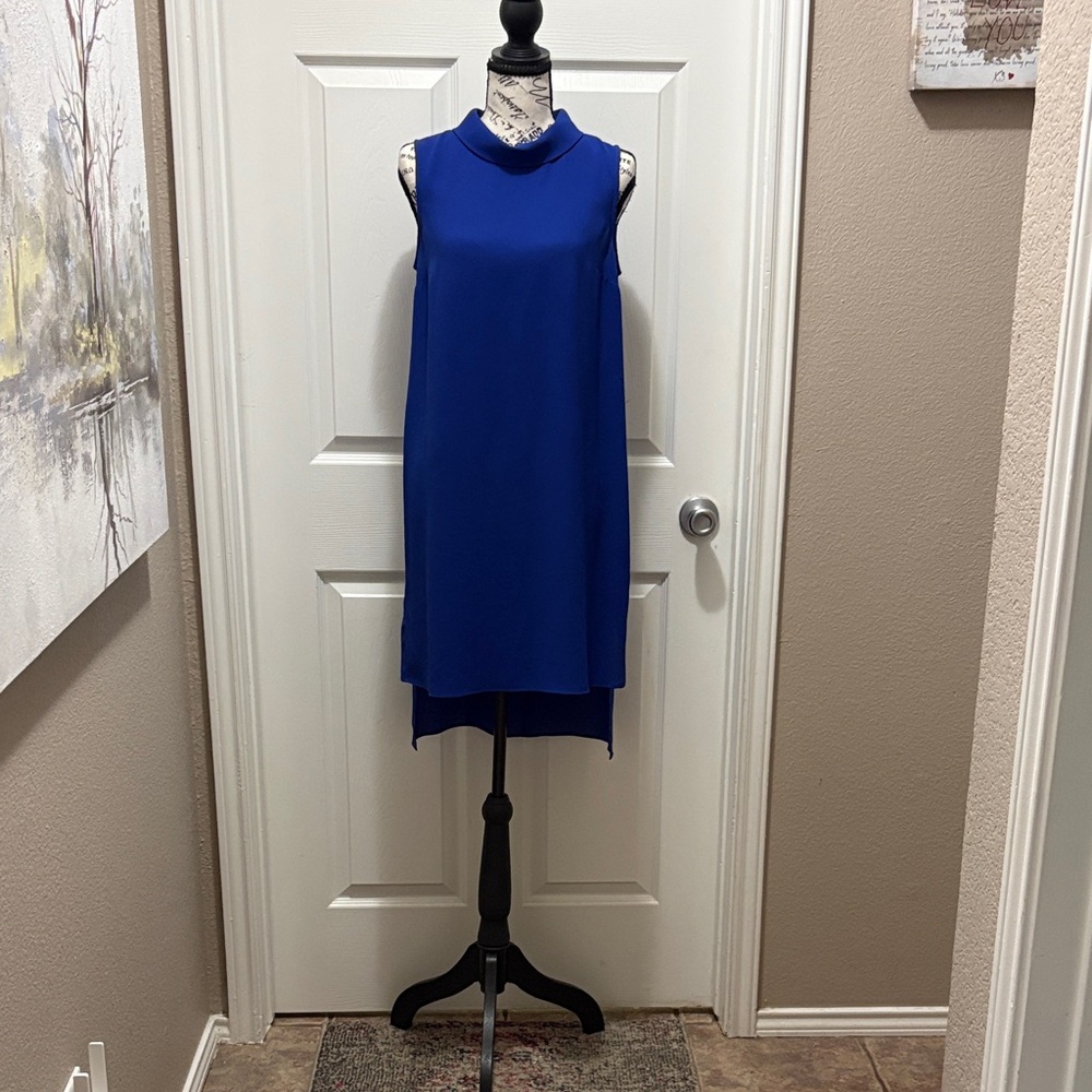 Vince camuto Sleeveless High-Neck Blue Shift Dress